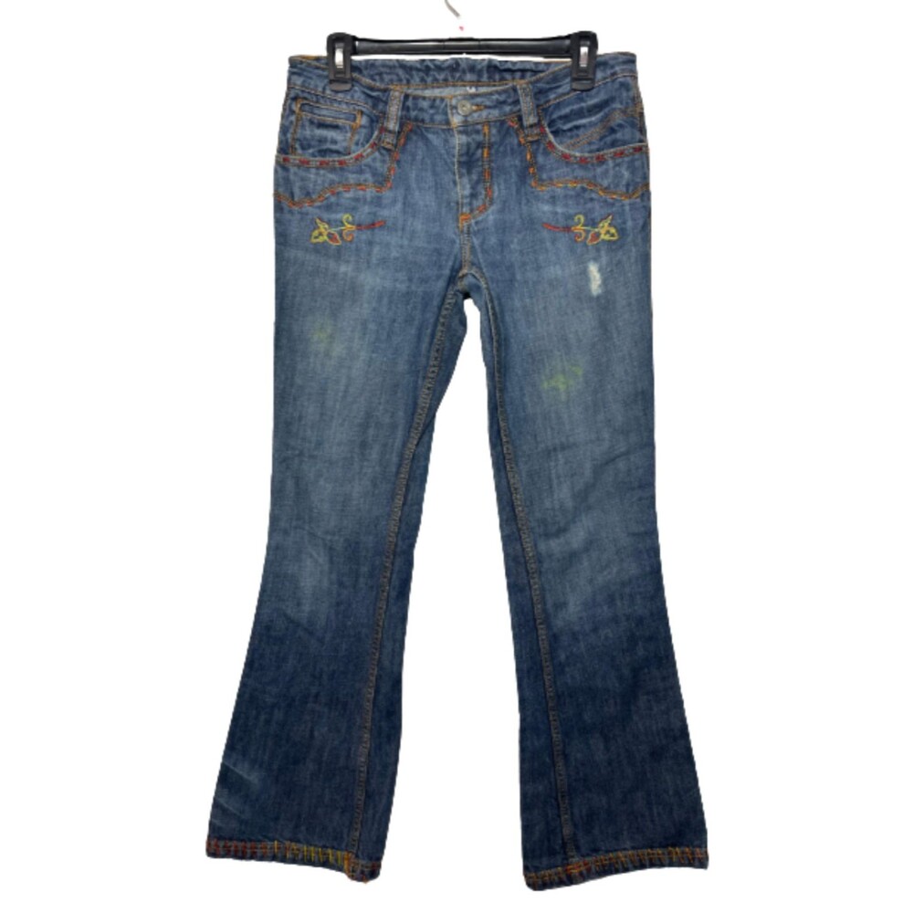 Antik Denim Y2K Flare Jeans Women Size 29 Denim Embroidered Low Rise - Picture 5 of 12